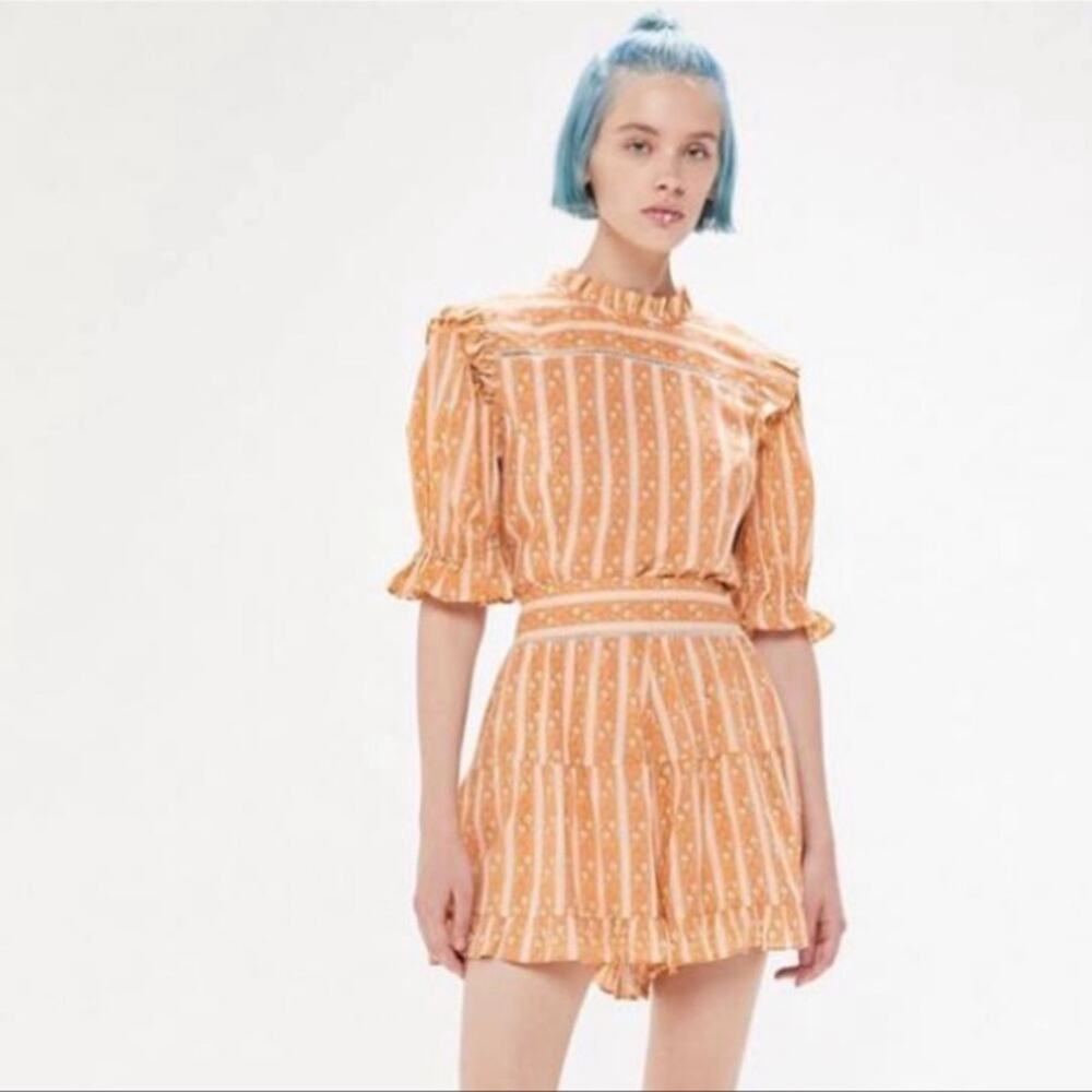 Urban Outfitters Orange Prairie Floral High Waist Ruffle Hem Shorts Large NWT
